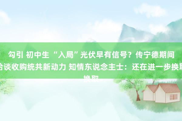 勾引 初中生 “入局”光伏早有信号？传宁德期间洽谈收购统共新动力 知情东说念主士：还在进一步换取