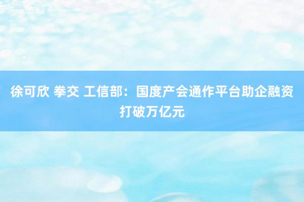 徐可欣 拳交 工信部：国度产会通作平台助企融资打破万亿元