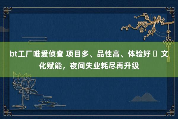 bt工厂唯爱侦查 项目多、品性高、体验好 ​文化赋能，夜间失业耗尽再升级