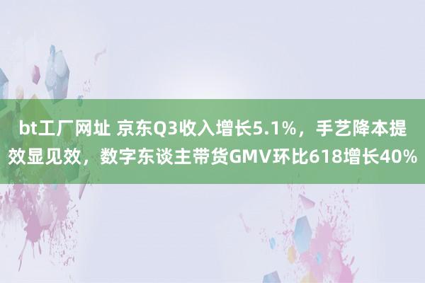 bt工厂网址 京东Q3收入增长5.1%，手艺降本提效显见效，数字东谈主带货GMV环比618增长40%