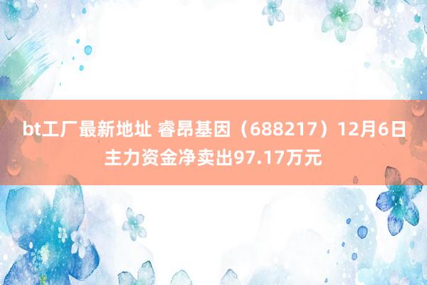 bt工厂最新地址 睿昂基因（688217）12月6日主力资金净卖出97.17万元