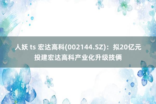 人妖 ts 宏达高科(002144.SZ)：拟20亿元投建宏达高科产业化升级技俩