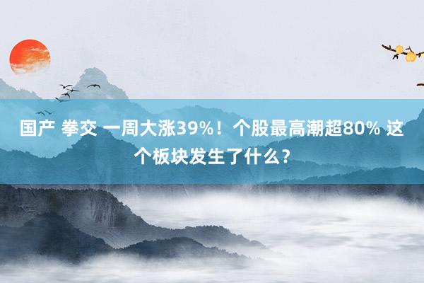 国产 拳交 一周大涨39%！个股最高潮超80% 这个板块发生了什么？